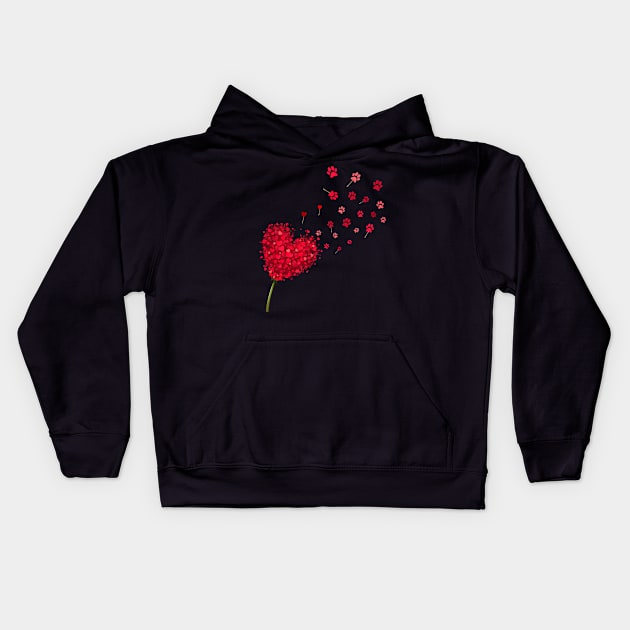 Heart Dandelion Valentine Dog Paws Kids Hoodie by Manonee